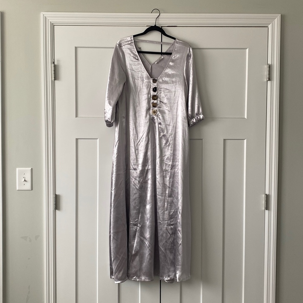 Silver Native Youth Maxi Dress w/ Quarter Sleeves (from ASOS) - S